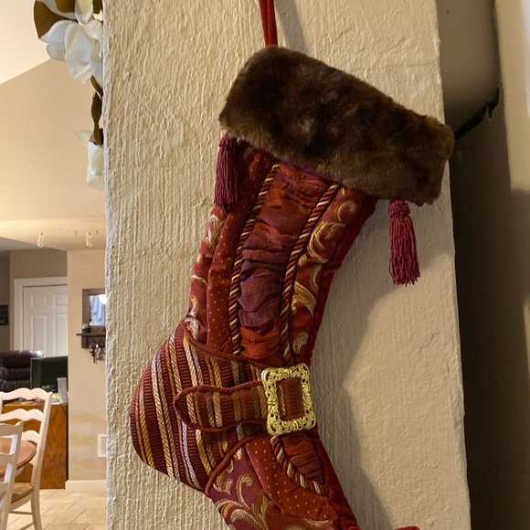 Old World Holiday Stocking- Gold Maroon - Picture 2 of 8